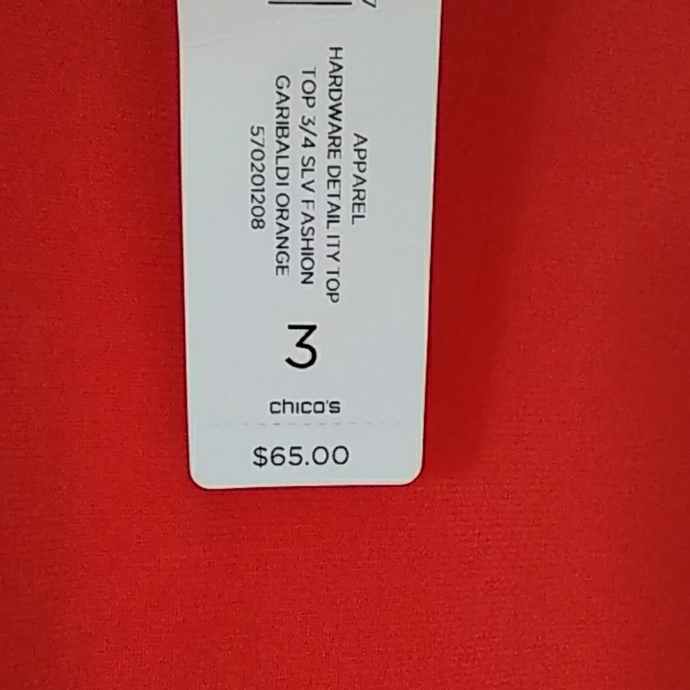 NWT Chico's Tunic Top Blouse Garibaldi Orange Sz 3 - Picture 8 of 8